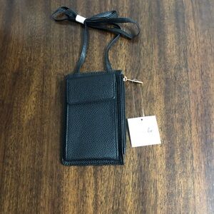 Crossbody shoulder cell phone IDs cards purse black. 8” Lx6” W